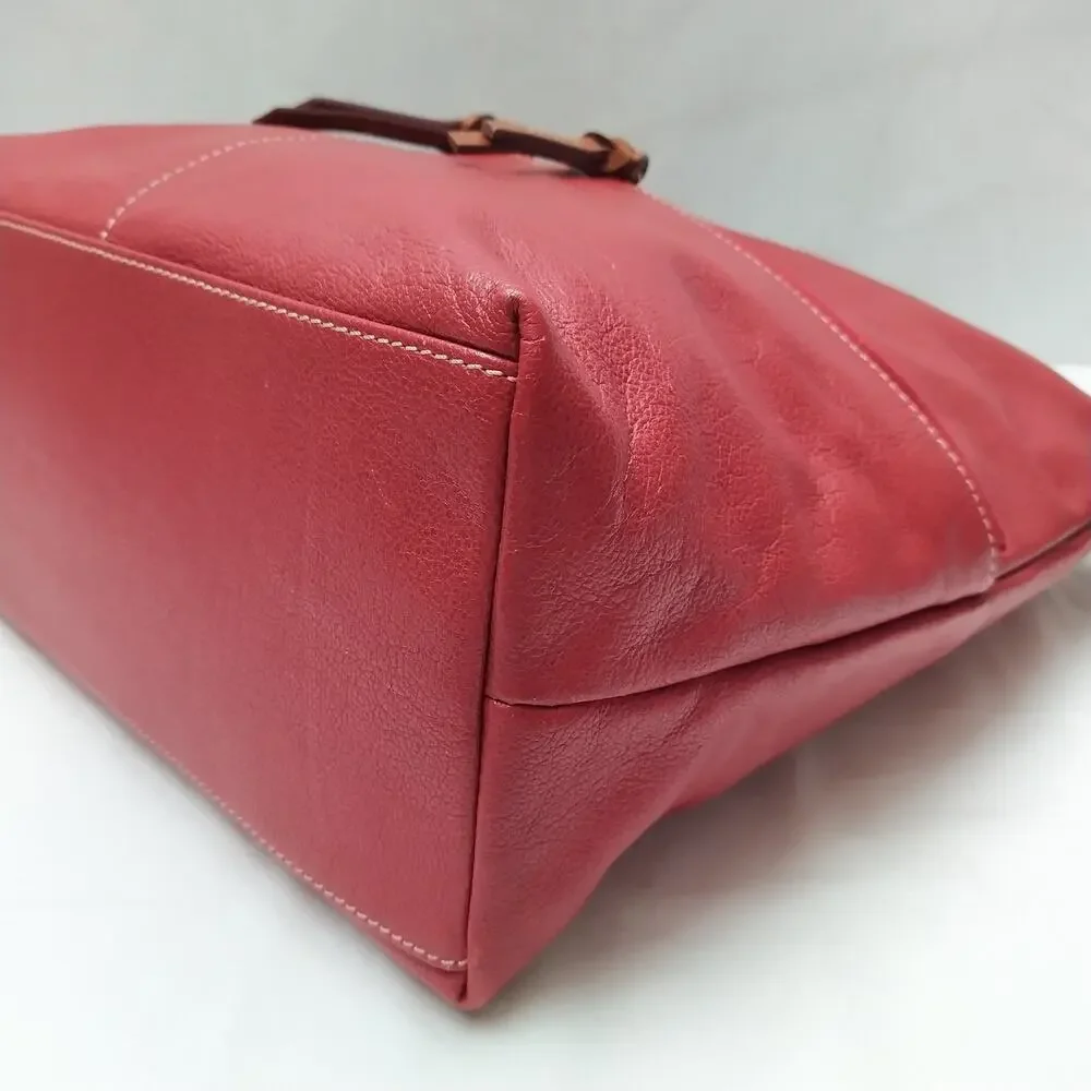 Dooney & Bourke Red Pebbled Leather Zipper Pockets Hobo Shoulder Bag